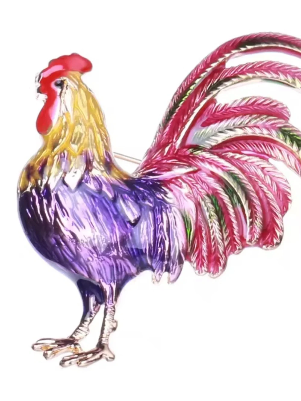Purple Rooster Gold Brooch
